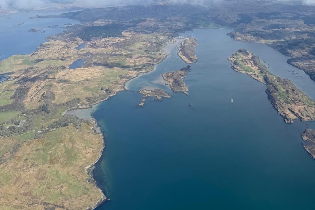 A long sea loch dotted with islands